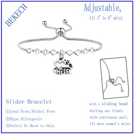 BEKECH Girls Cheerleading Bracelet Love to Cheer Charm Adjustable Slide Bracelet Cheer Team Spirit Cheer Jewelry Cheer Coach (silver)