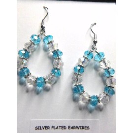 DECEMBER BIRTHSTONE CRYSTAL LOOP HOOP EARRINGS, AQUA BLUE, TEAL, TURQUOISE, USA