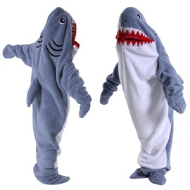 Piashow Shark Costume Shark Blanket to Wear - Shark Hoodie Made of Super Soft Cotton, Shark Costume for Adults Children, Shark Sleeping Bag, Shark Onesie for Cosplay (Light Blue, 190 cm (Height: