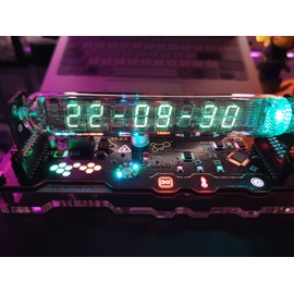 TPHRAVAL Imitation Nixie Tube Clock Fluorescent Tube Clock Cyberpunk Ornaments IV18 Fluorescent Tube Clock can Display The Date, time, and Temperature Creative Gifts