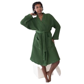 Viva Maison Womens Kimono Waffle Robe - Lightweight 100% Turkish Cotton Housecoat for All-Day Lounging - Quick-Dry Bathrobe for After Shower for Womens & Mens (4XL Size, Green Robe)