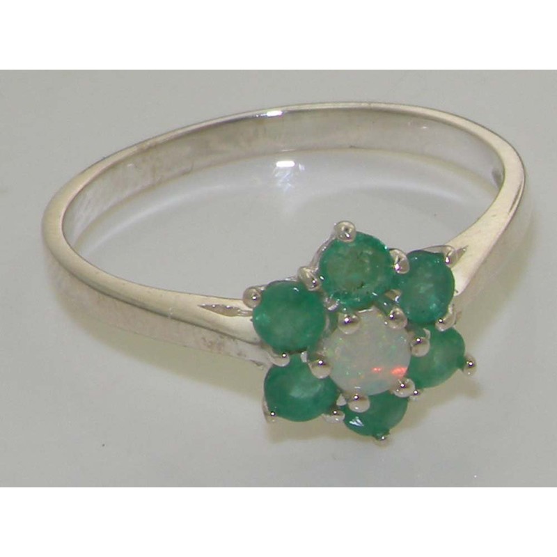 LetsBuyGold 925 Sterling Silver Natural Opal and Emerald Womens Cluster