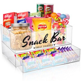 Acrylic Snack Organizer for Countertop, Snack Organizer with Drawer, Food Storage Containers with 4 Compartments for Kitchen Cabinet Pantry Containers and Snacks Storage Bins(Transparent)