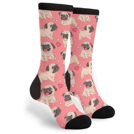 YISHOW Funny Pug Pink Heart Novelty Crazy Crew Men's Women's Casual Dress Socks