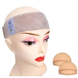 GEXWORLDWIDE Banda de sujeción para peluca GEX, de terciopelo flexible, ajustable, con 2 gorros (crema)