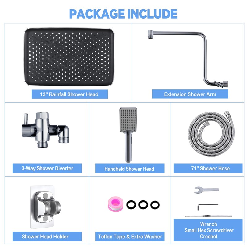 13 Inch Shower Head With Handheld Spray Combo, High Pressure