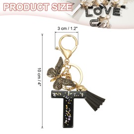 [PATIKIL] Alphabet Initial Letter Key Chain Tassel Butterfly Letter T Pendant Decoration Resin Cute Key Chain for Women Key Purse Handbag Bag Accessories Black, Black