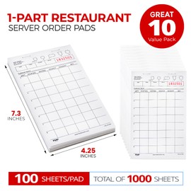 FMP Brands Server Note Pads Paper, Guest Check Books, Total 1000 Sheets, 10 Pads, 100 Sheets/Pad, Guest Check Pads, Order Pads for Servers, Waitress Notepads for Restaurant, Bar, Cafe, Diners