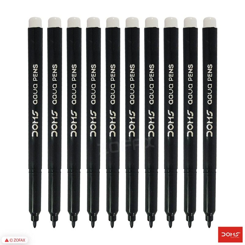 Doms Aqua Felt Tip Pens, BLACK, Pack of 10, Fibre