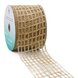 CT CRAFT LLC Mesh Burlap Wired Ribbon 2.5" x 10 Yards Natural Color for Christmas Home Wedding Decor Gift Wrapping Tree Topper Bow Wreath Bouquet DIY Crafts