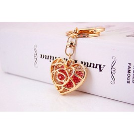 Gifts UK® Rose Love Heart Shaped Crystal Diamante Rhinestone Handbag Charm Bag Charms Keyrings Pendant Key Chain *UK Stock* (Red)