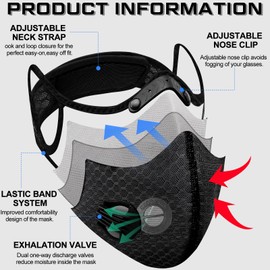 Threlaco 4 Pcs Dust Mask Breathable Reusable Respirator Mask with Filters Adjustable Anti Dust Face Cover with 16 Activated Carbon Filters Concrete Dust Mask for Woodworking Construction