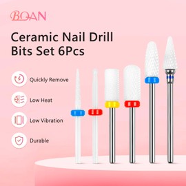BQAN Nail Drill Bits Set, 6Pcs 3/32 In Drill Bit for Nail Tech Ceramic Bits for Remove Cuticle Acrylic Gel Polish Nail Manicure
