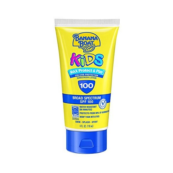 Banana Boat Kids Max Protect & Play Sunscreen Lotion SPF 100 4 OZ - Buy Packs and SAVE (Pack of 4)