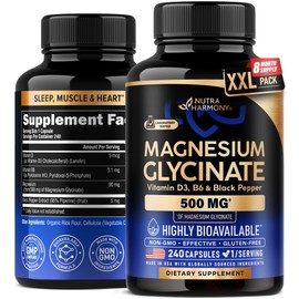 Magnesium Glycinate 500 mg - Chelated Supplement - 98% High Absorption - Support for Sleep, Muscle & Heart Health - Made in USA, Lab Tested & Non-GMO - 240 Capsules
