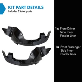 TRQ Front Inner Fender Liner Set Compatible with 2017-2018 Kia Forte KI1248153 KI1249153