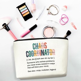 4PCS Chaos Coordinator Makeup Bag Chaos Coordinator Gifts for Women Cosmetic Bag, Thank You Supervisor Gifts for Women Moms Manager Coworkers Retirement Boss Gift, Zipper Pouch Travel Toiletry Bags