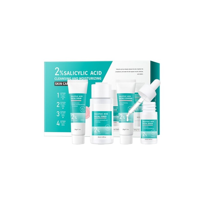 4PCS 2% Salicylic Acid Skin Care Set, Facial Cleanser, Toner,