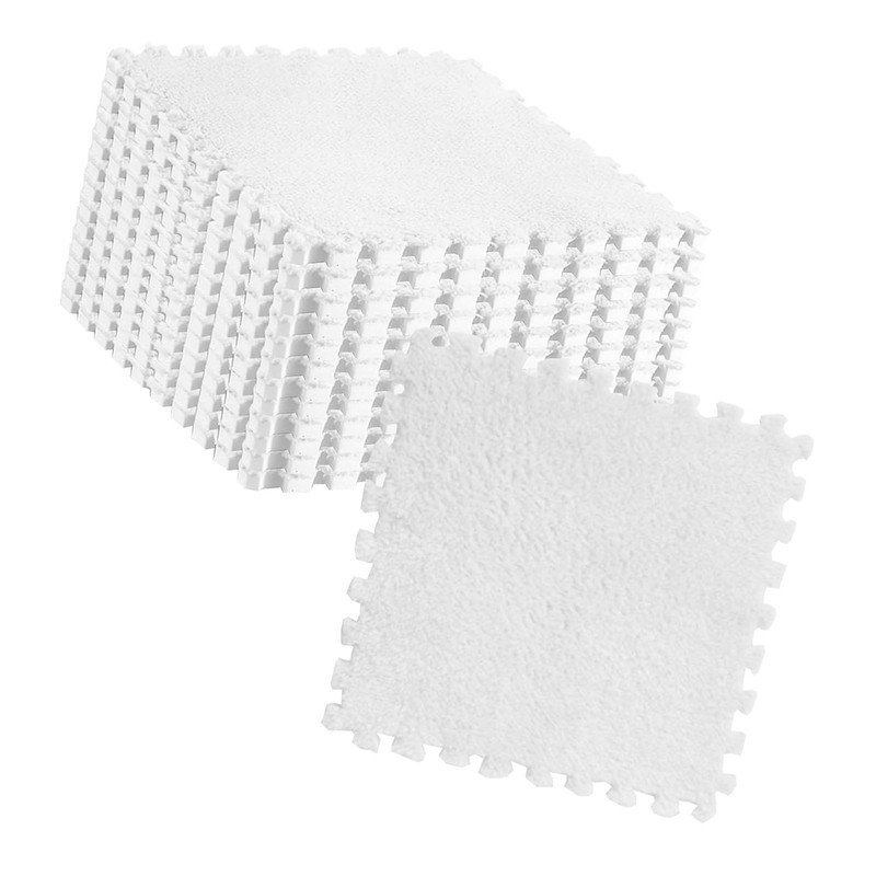 10pcs Plush Puzzle Floor Foam Mat Tiles Fluffy Cuttable Anti