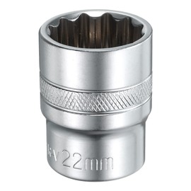 sourcing map 1/2" Drive by 22mm 12-Point Shallow Socket 38mm Length Metric Spline Socket
