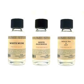 Fragrance Oil Set 3-Pk 1oz Each for Making Soaps, Candles, Bath Bombs, Lotions, Room Sprays, Colognes (White Floral, White Musk, White Patchouli, White Tea & Lily)