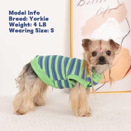 Striped Dog Shirts, 100% Cotton Vest for Small Dogs, Sleeveless Tank Top Pet Clothes for Chihuahua Yorkie, Breathable Clothes for Puppy Kitty Cat (Green, M)
