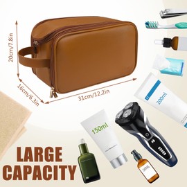 Gloppie Toiletry Bag Water-Resistant Leather Makeup Bags Travel Washbag Men Women with Wet Dry Bag