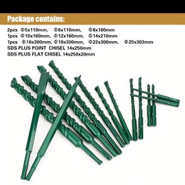 15PCS SDS-Plus Rotary Hammer Drill Bits and Chisel Set,Carbide-Tipped Masonry Hole Tool with Storage Case for Concrete,Stone,Brick