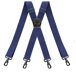 RIONA Men's Braces Wide 3.8 cm with 4 Carabiner Hooks Long One Size for Men and Women Adjustable and Elastic X-Back Heavy Duty, 011marine