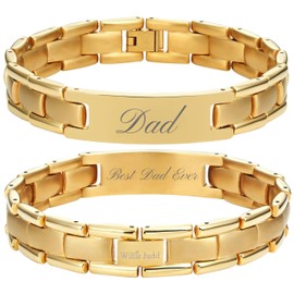 Willis Judd Mens Titanium DAD Bracelet Engraved Best Dad Ever In Gift Box Size Adjusting Gold IP