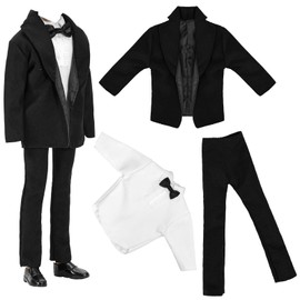 BARWA 3pc Doll Clothes Black Tuxedo Suit with Tie White Shirt, Pants and Jacket for 12 inch Boy Doll