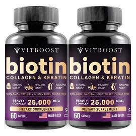 Biotina Vitboost 25000 Mcg Cabello Uñas Colágeno Queratina 120 Cápsulas