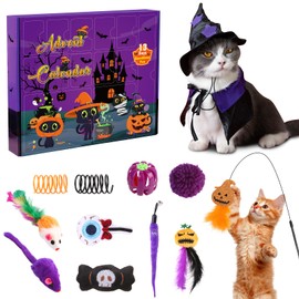 Cat Hallowen Advent Calendar 2025,13 Days Cats Toys Countdown Calendar with Pumpkin Feather Wand,Costumes,Bell Ball etc.Hallowen Cat Toys for Variety Pack Interactive Play Kitten Gifts(Purple)