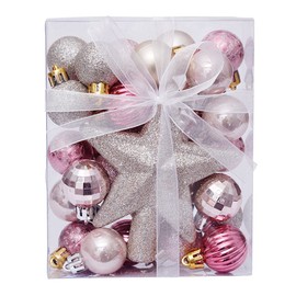 30pcs Mini Christmas Balls Ornaments Tree Top Star Gift Box Christmas Baubles Christmas Tree Pendant for Holiday Party Decorations Red Silver Gold Pink