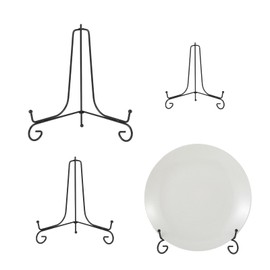 COMNICO Pack of 3 Black Metal Plate Stands in 3 Sizes for Displaying 4, 6 and 8 Inch Decorative Plate Holder Iron Easel for Bowl Plate Art Photo Picture Frame