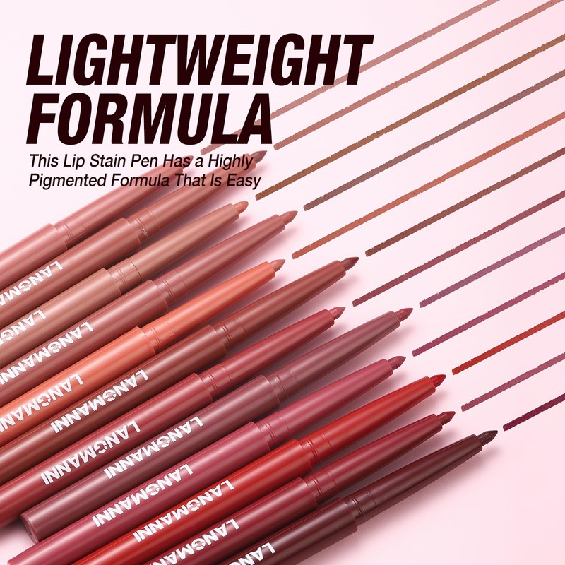 LANGMANNI 12 Colors Sculpting Matte Velvet Lip Liner Set,Smooth Creamy