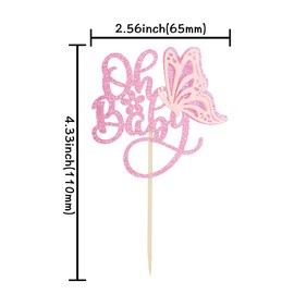 Paquete de 24 decoraciones para cupcakes con diseño de mariposa Oh Baby con purpurina para revelar género 3D Butterfly Oh Baby Cupcake Picks para baby shower niños fiesta de cumpleaños, suministros rosa