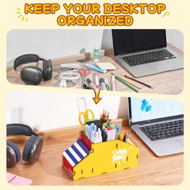 JoyCat Wooden Pen Holder & Pencil Holders - Desk Decor,Desk Organizers and Accessories with 3 Compartments for Office Supplies,School,Home,Classroom Organization for Women & Kids