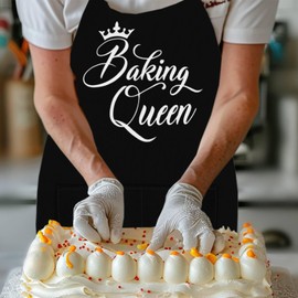 LINEN CLOSET® Baking Aprons for Women Baker Aprons for Men Funny Baking Gifts Wife Husband Mother Daughter Adjustable Kitchen Apron with Pockets- baking queen apron