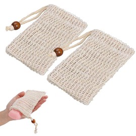 Qancekoo 2pcs Natural Soap Bag Exfoliating Soap Saver Pouch with Drawstring Natural Safe and Durable Sisal Fiber Soap Bag Saver Pouch Body Scrub, Save Soaps, Natural Fiber Soap Bags for Shower Bath
