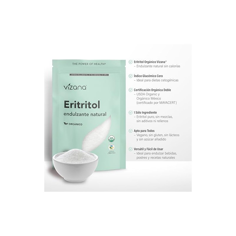 VIZANA NUTRITION | Eritritol Endulzante Orgánico USDA 1000g por pack