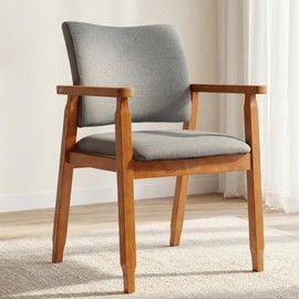 GOTMINSI Mid-Century Modern Linen Dining Chair with Arms, Solid Wood Frame, 320 lbs Weight Capacity, Upholstered Accent Chair for Kitchen Dining Room Living Room (Grey,1pc)
