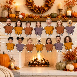 Irenare 22 pcs Fall Thanksgiving DIY Turkey Banner Turkey Paper Banners Thanksgiving Party Hanging Decorations Welcome Autumn Photo Backdrop Fireplace Party Decorations