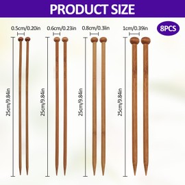 8 Pcs Bamboo Knitting Needles, Single-tip Wooden Knitting Needles Set for DIY Handmade Scarf Wool Sweater, Thick Knitting Needles for Arthritic Fingers (5mm, 6mm, 8mm, 10mm)