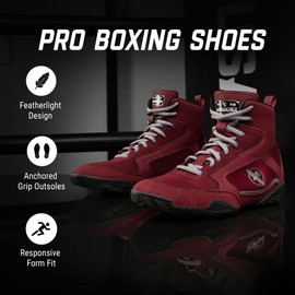 Hayabusa Pro Boxing Shoes for Men & Women - Garnet/Grey, 4