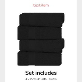 TEXTILOM Bath Towel Set – Hotel and Spa Quality & Soft & Absorbent & Quick Dry Bath Towels for Bathroom – 100% Turkish Cotton Bathroom Towels Set of 4 (27 x 54 inches)- Black