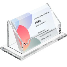 WATMTIN 1 Pcs Acrylic Business Card Holder, Clear Horizontal Business Card Display Stand, Acrylic Cards Display Holder for Desk Accessories Women and Men Office Exhibition