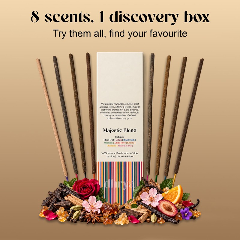Dhrya Majestic Blend Incense Sticks, 8 Scent Variety Pack, Rosewood