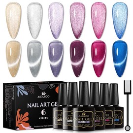 MSRUIOO Crystal Cat Eye Gel Polish, Glass Magnetic Gel Polish, Soak Off Cateye Gel Polish Nail Art Gift Kit with Magnet Stick