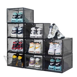 9 Pack X-Large Shoe Box, Thicken&Sturdy Shoe Storage Box with Clear Magnetic Door, Stackable Shoe Organizer with Solid Plastic, Drop Front Shoe Box for Sneaker Display Fit up to US Size 12 (Black)